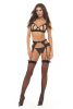 Twist Every Way Chain Bra, Garter and Crotchless G-String 3pc - Black - S/m
