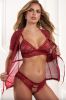 3pc Robe Set With Bra and Open Crotch Panty - Sun Dried Tomato - Os