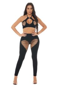 Heart Rate Halter Bra and Legging 2 Piece Set - Black - Os