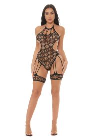 Trust Issues Halter Teddy With Leg Garters Black - Os