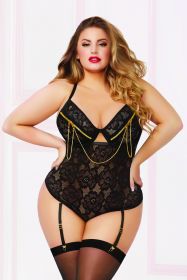 Lace & Zipper Teddy (Option: 3x4x  Black)
