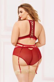 Applique & Mesh Bra Set (Option: 3x4x  Burgundy)