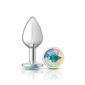 Clear Iridescent Round Gem Silver Metal Plug (Option: Md)