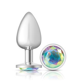 Clear Iridescent Round Gem Silver Metal Plug (Option: Lg)