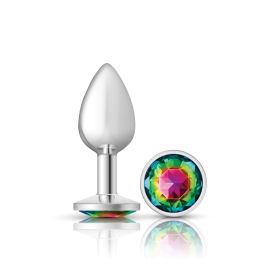 Rainbow Round Gem Silver Metal Plug (Option: Sm)