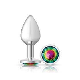 Rainbow Round Gem Silver Metal Plug (Option: Md)