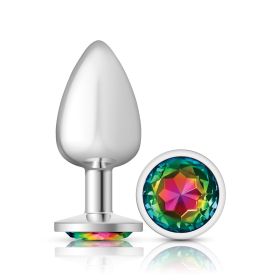 Rainbow Round Gem Silver Metal Plug (Option: Lg)