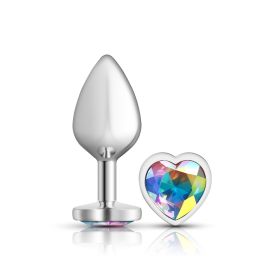 Clear Iridescent Heart Gem Silver Metal Plug (Option: Md)