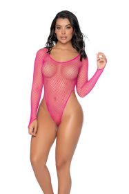 Essential Fishnet Long Sleeve Bodysuit (Option: Os  Neon Pink)