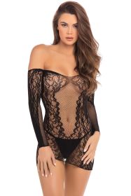 Demure Long Sleeve Mini Dress (Option: Black  Small/ Medium)