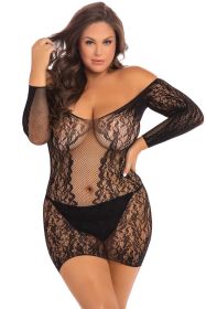 Demure Long Sleeve Mini Dress (Option: Black  3x/ 4x)