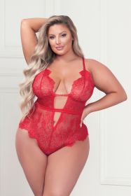 Eyelash Lace Teddy With Satin  Ribbon Bow (Option: Queen Size  Red)