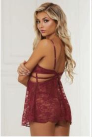2 Pc Lace Babydoll and G (Option: String Set  One Size   Wine)