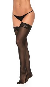 Mesh With Lace Trim Thigh High Stockings (Option: Os  Black)