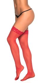 Mesh With Lace Trim Thigh High Stockings (Option: Os  Red)